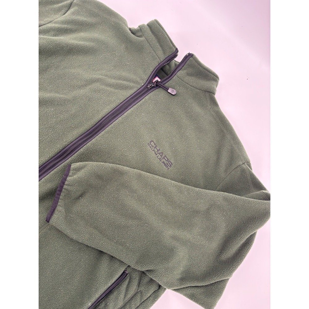 Chaps Ralph Lauren Mens XL Fleece Jacket Green Full Zip Vintage Mock Neck Logo